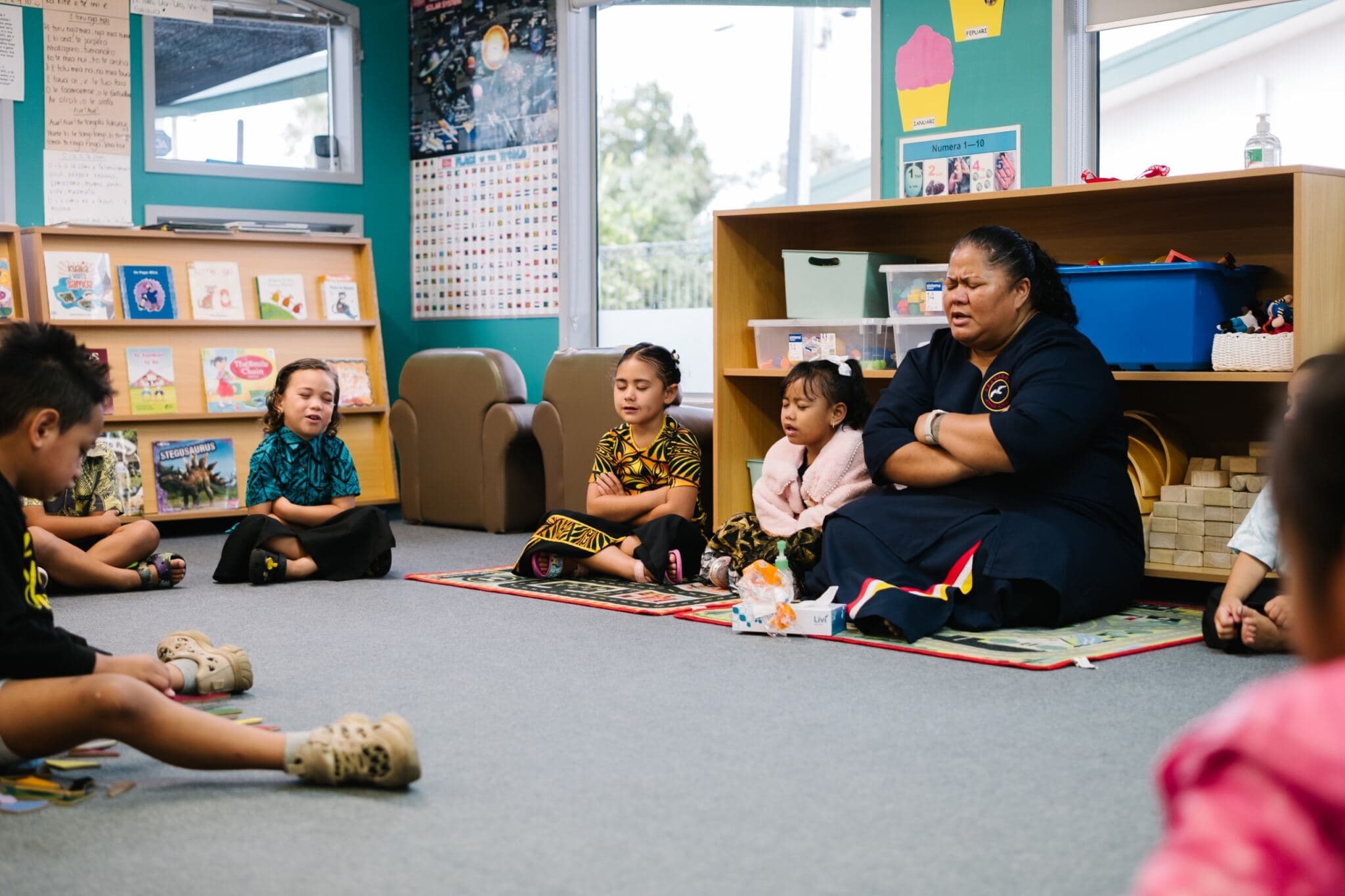 Teachers and students engaged in physical education